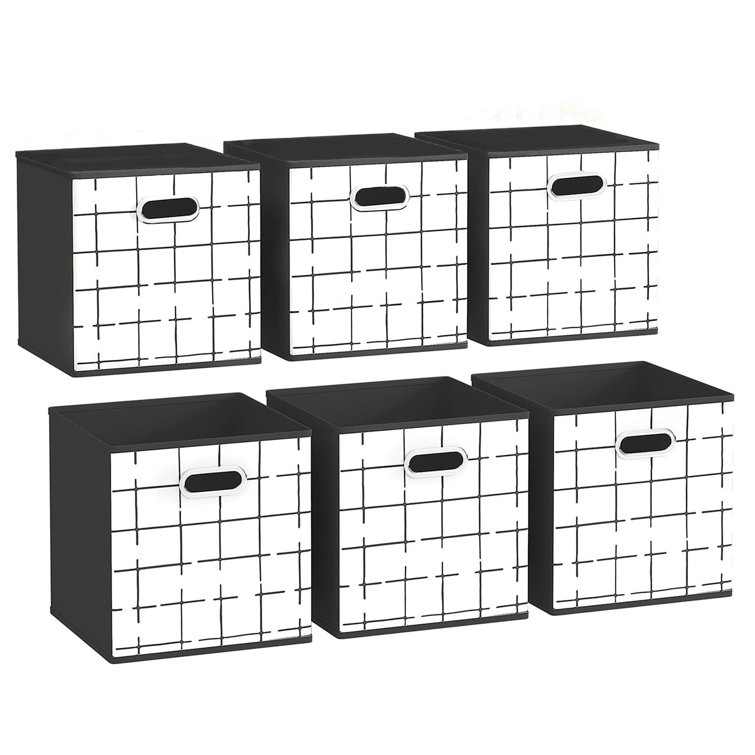 Latitude Run® 11" 6 Pcs Black&White Fabric Storage Cubes with Oval